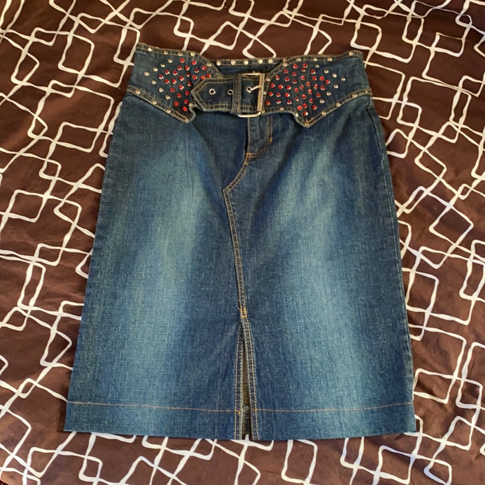 Rhinestone Belt Jean Pencil/A-Line Skirt